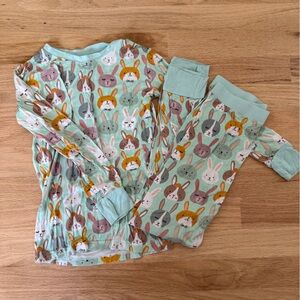 Kids Bunny Print Pajamas - Mint Green